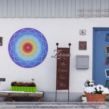 Mandala Welt Farbstimmung *Chakra Love*  bei uns auf Alu Dibond – Wind- und wetterfest für Draußen – UV beständiger Fotodruck